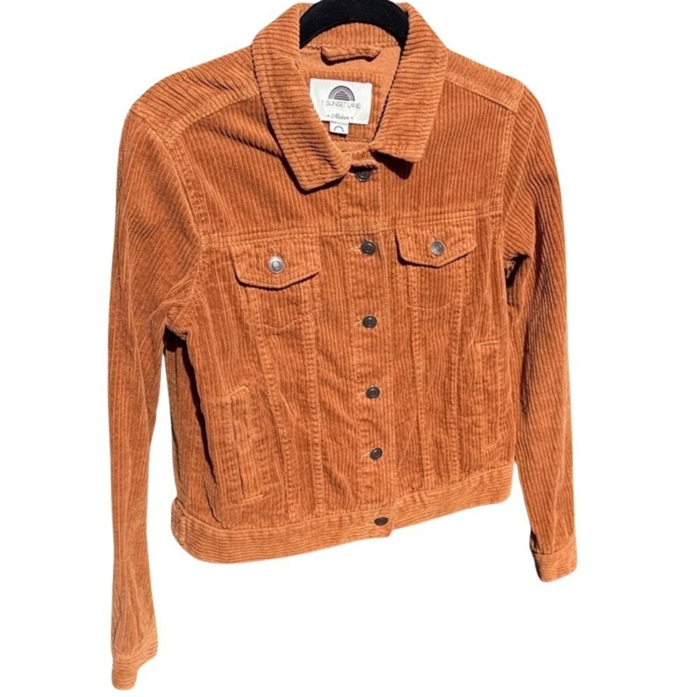 1 Sunset Lane Corduroy Trucker Jacket Womens Medium Rust Orange Cotton Boho